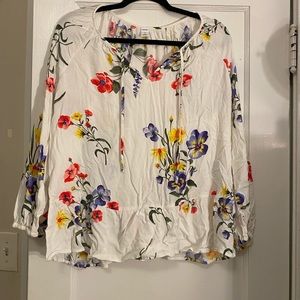 White floral boho blouse